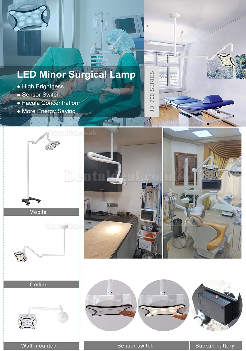 JD1700G Wall Mounted Surgical Lamp Dental Veterinary Surgery Light LED Operating Lamp